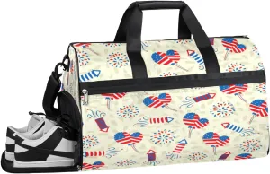 4th Of July Independence Day Sports Gym Bag with Wet Pocket & Shoes Compartment Waterproof Workout Duffel Bag for Women and Men Weekender Overnight Duffle Bag Travel Carry-on Tote