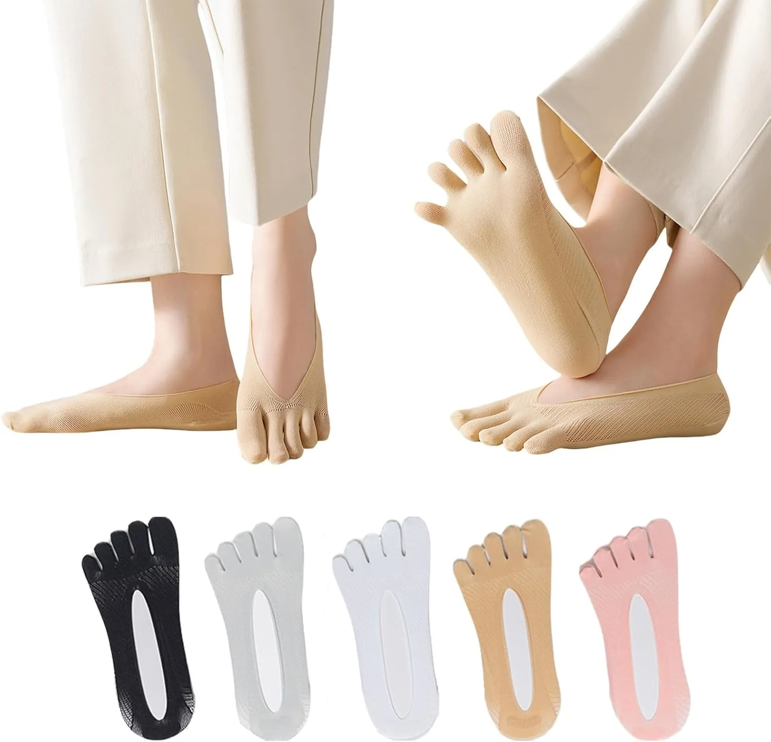 5 Pairs Toe Separator Socks, No Show Low Cut Yoga Toes, Light Breathable Compression Socks for Women, Non-Slip