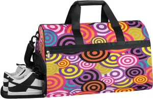 Abstract Circle Multicolored Sports Gym Bag for Women and Men Travel Duffel Bag Overnight Shoulder Bag Waterproof Workout Bag Portable Sports Tote with Shoes Compartment
