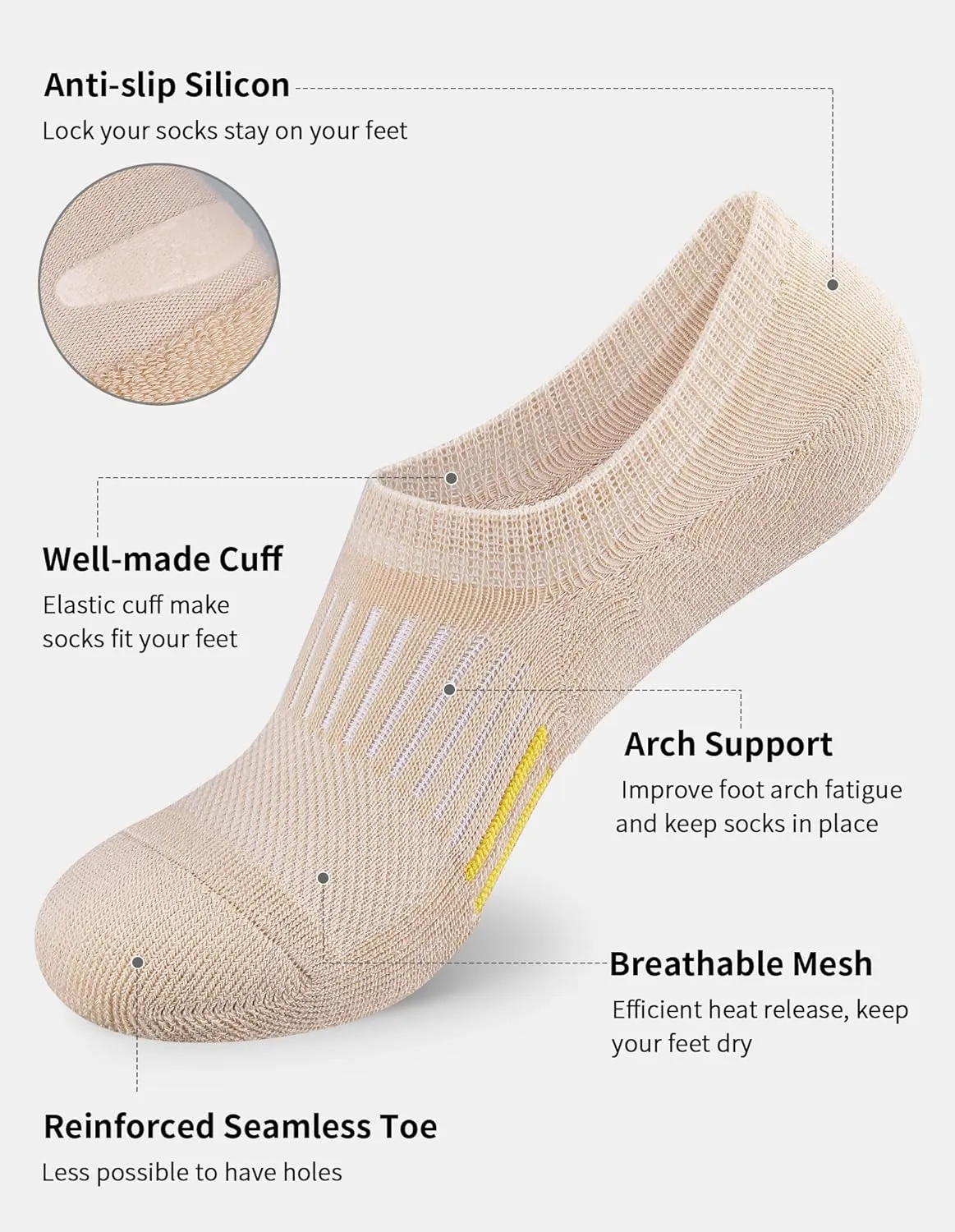 Airacker No Show Socks Womens Athletic Cushioned Low Cut Sports Running Ankle Socks for Women 6 Pairs