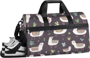 Alpaca Cactus Plant Sports Gym Bag with Wet Pocket & Shoes Compartment Waterproof Workout Duffel Bag for Women and Men Weekender Overnight Duffle Bag Travel Carry-on Tote