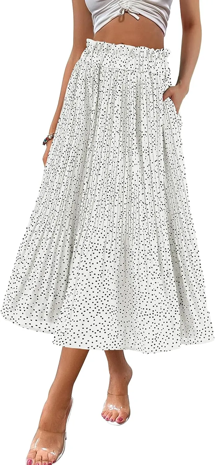 Amoretu Women Summer Skirt Boho Skirt A Line Midi Flowy Skirt