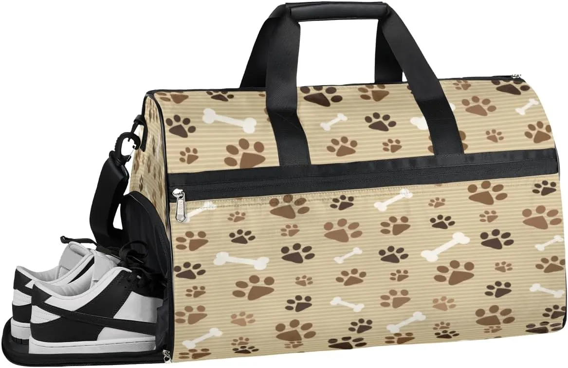 Animal Dog Paw Prints Sports Gym Bag with Wet Pocket & Shoes Compartment Waterproof Workout Duffel Bag for Women and Men Weekender Overnight Duffle Bag Travel Carry-on Tote