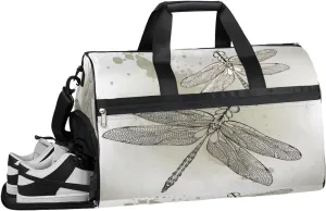 Animal Dragonflies Sports Gym Bag with Wet Pocket & Shoes Compartment Waterproof Workout Duffel Bag for Women and Men Weekender Overnight Duffle Bag Travel Carry-on Tote