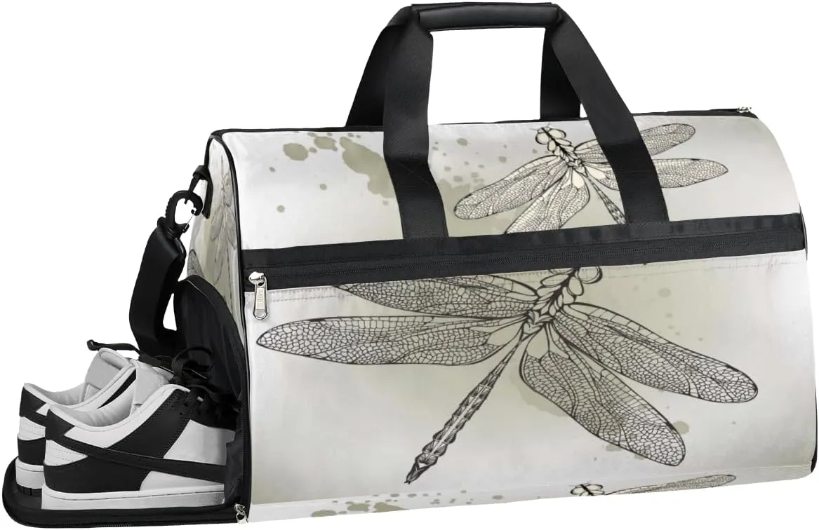 Animal Dragonflies Sports Gym Bag with Wet Pocket & Shoes Compartment Waterproof Workout Duffel Bag for Women and Men Weekender Overnight Duffle Bag Travel Carry-on Tote