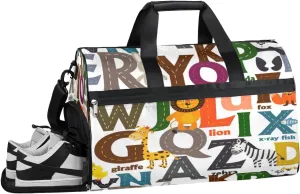Animal Letters Sports Gym Bag with Wet Pocket & Shoes Compartment Waterproof Workout Duffel Bag for Women and Men Weekender Overnight Duffle Bag Travel Carry-on Tote