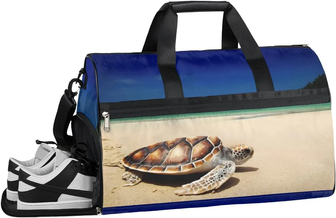 Animal Sea Turtle Beach Sports Gym Bag with Wet Pocket & Shoes Compartment Waterproof Workout Duffel Bag for Women and Men Weekender Overnight Duffle Bag Travel Carry-on Tote