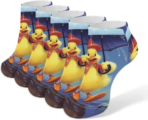 April Showers Duck Spring 5 Pairs Low Cut Ankle Socks for Men Women Athletic Running Socks No Show Breathable