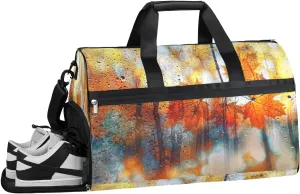 Art Autumn Leaves Sports Gym Bag with Wet Pocket & Shoes Compartment Waterproof Workout Duffel Bag for Women and Men Weekender Overnight Duffle Bag Travel Carry-on Tote