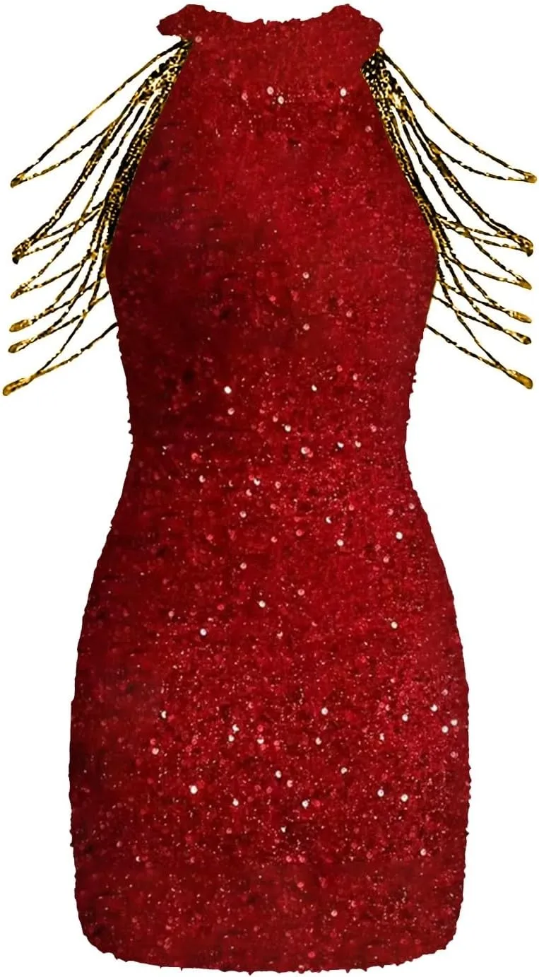 Azeralia Sequin Dress for Women Sleeveless Glitter Dress Bodycon Cocktail Mini Dresses 2025 Teens Homecoming Prom Gowns