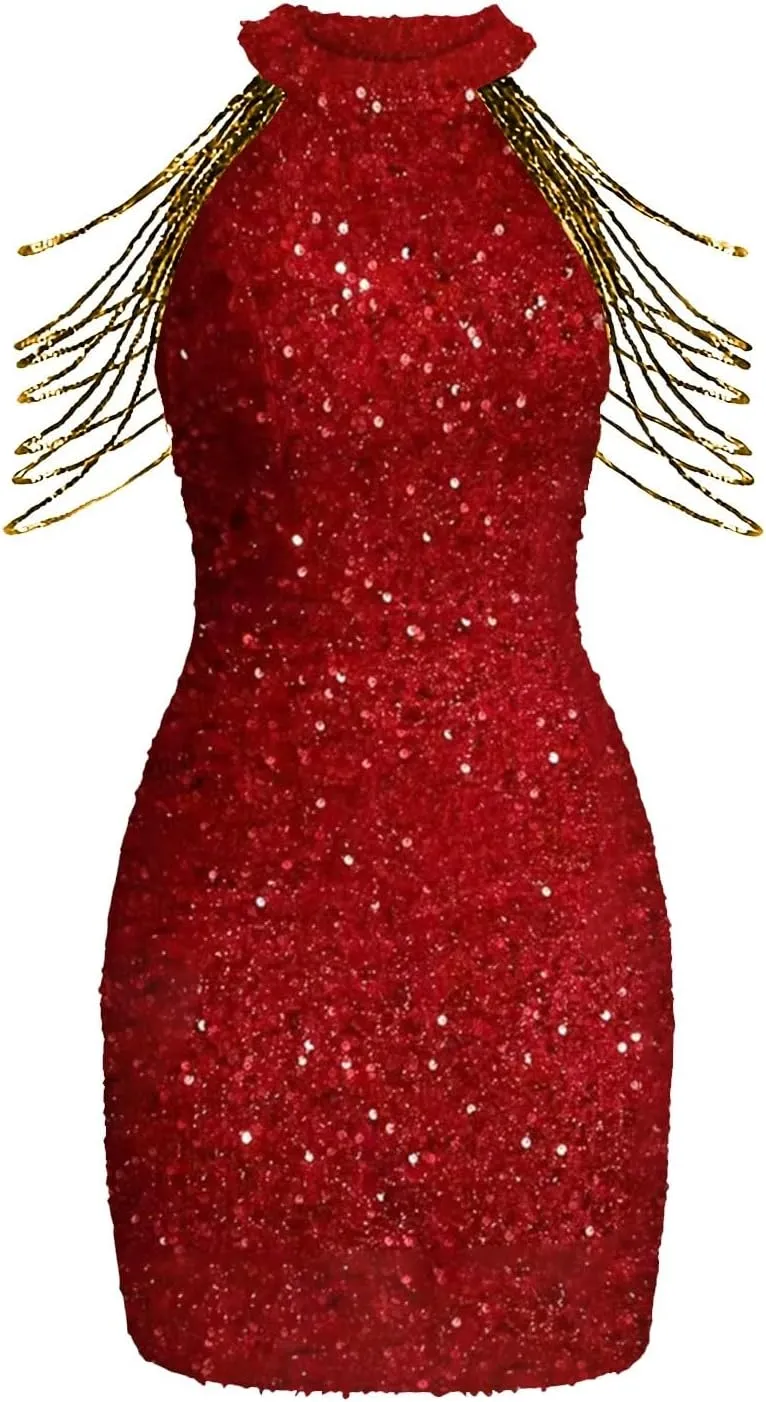 Azeralia Sequin Dress for Women Sleeveless Glitter Dress Bodycon Cocktail Mini Dresses 2025 Teens Homecoming Prom Gowns