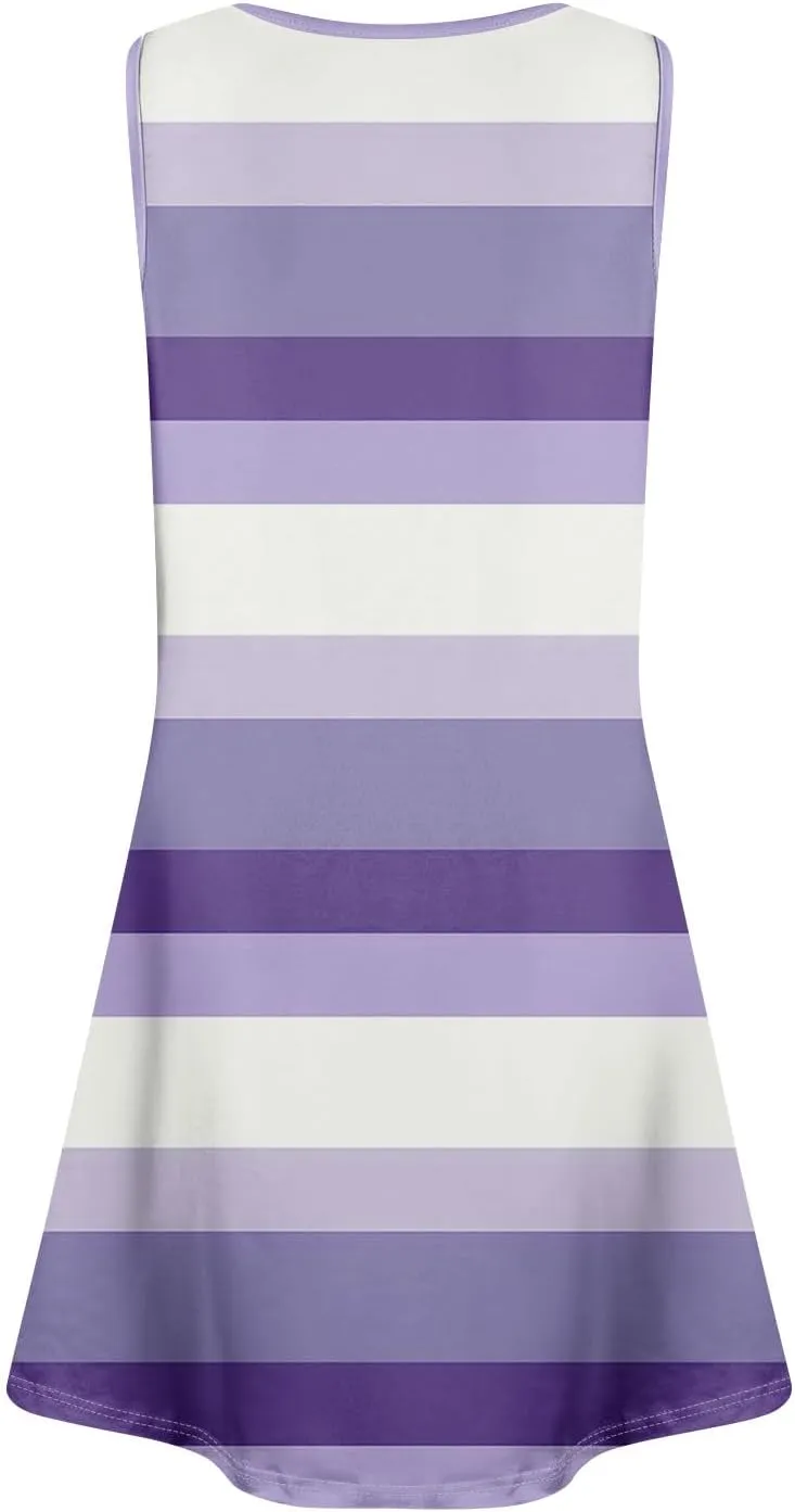 Azeralia Women Summer Casual Dress 2025 Sleeveless Mini Swing Tank Sundress with Pockets Crew Neck A Line Tshirt Dress