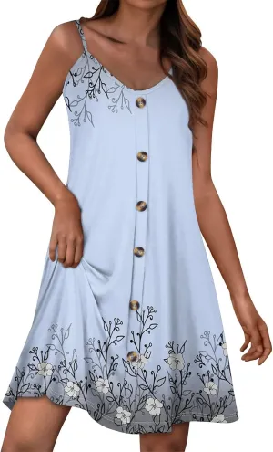 Azeralia Women Summer Casual Dresses Sleeveless Tank Sundress Flowy Swing Mini Beach Vacation Dress Cami A Line Skirt