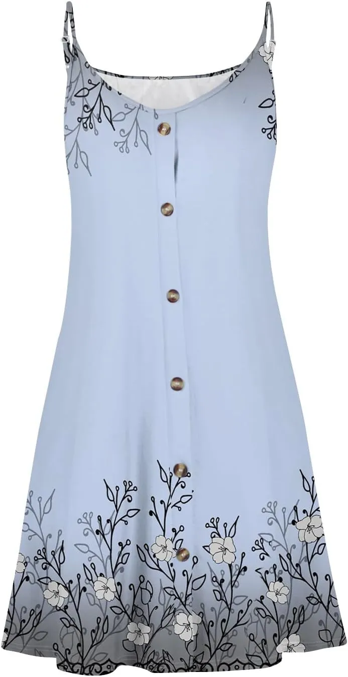 Azeralia Women Summer Casual Dresses Sleeveless Tank Sundress Flowy Swing Mini Beach Vacation Dress Cami A Line Skirt