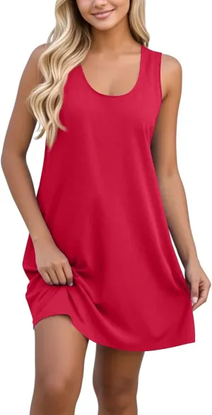 Azeralia Womens Summer Dresses 2025 Sleeveless Casual A-Line Swing Mini Dress Sundress Casual T-Shirt Dress Beach Sundress
