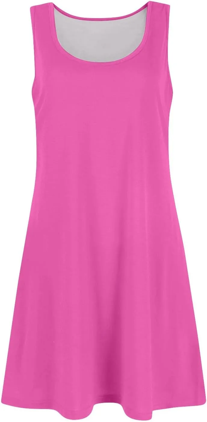 Azeralia Womens Summer Dresses 2025 Sleeveless Casual A-Line Swing Mini Dress Sundress Casual T-Shirt Dress Beach Sundress