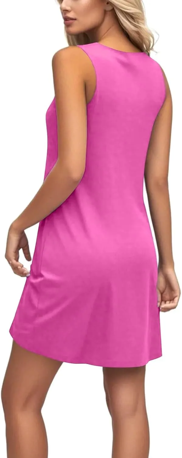 Azeralia Womens Summer Dresses 2025 Sleeveless Casual A-Line Swing Mini Dress Sundress Casual T-Shirt Dress Beach Sundress