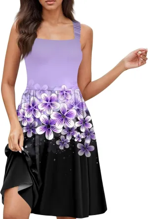 Azeralia Women's Summer Sleeveless Mini Dresses 2025 Casual Square Neck A Line Flowy Tank Sundress Boho Beach Dress