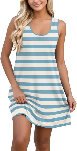 Azeralia Women's Summer Sleeveless Mini Dresses Crewneck A Line Elegant Tank Dress Summer Beach Casual Tank Dresses