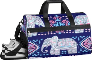 Baby Elephant Walk Sports Gym Bag with Wet Pocket & Shoes Compartment Waterproof Workout Duffel Bag for Women and Men Weekender Overnight Duffle Bag Travel Carry-on Tote