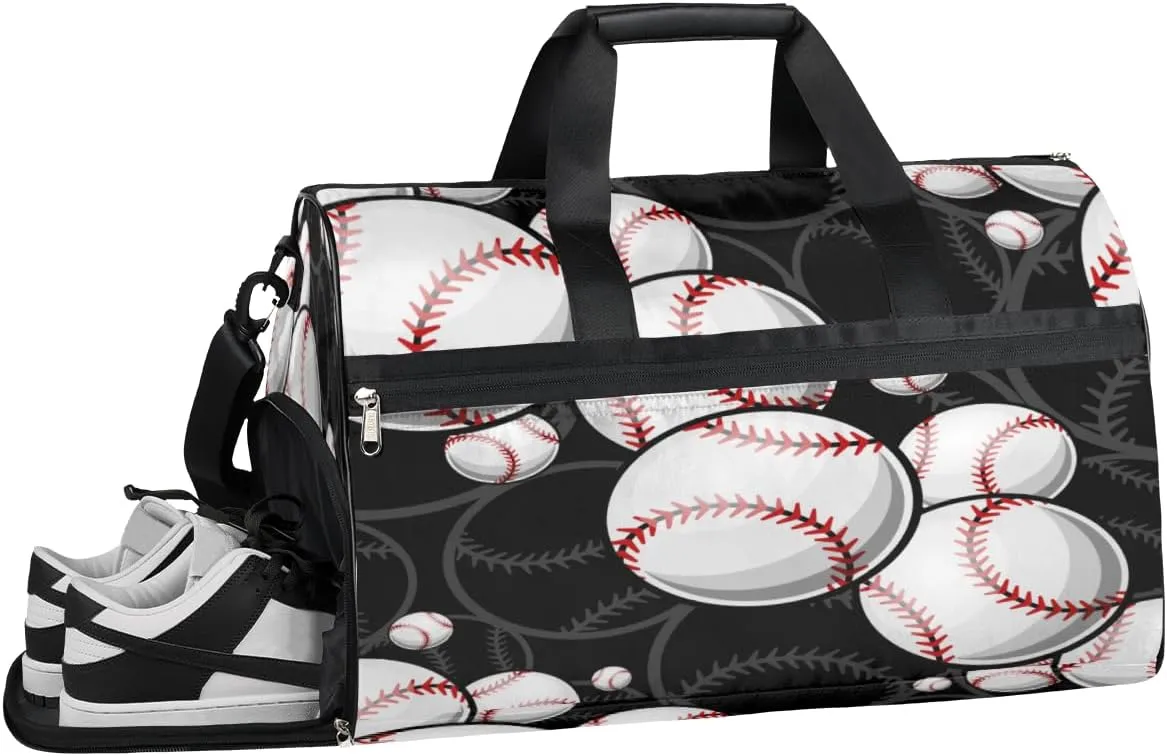 Baseball Theme Sports Gym Bag with Wet Pocket & Shoes Compartment Waterproof Workout Duffel Bag for Women and Men Weekender Overnight Duffle Bag Travel Carry-on Tote