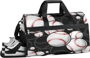 Baseball Theme Sports Gym Bag with Wet Pocket & Shoes Compartment Waterproof Workout Duffel Bag for Women and Men Weekender Overnight Duffle Bag Travel Carry-on Tote