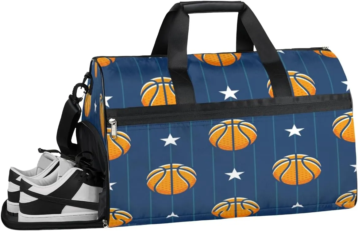 Basketball Stars Sports Gym Bag with Wet Pocket & Shoes Compartment Waterproof Workout Duffel Bag for Women and Men Weekender Overnight Duffle Bag Travel Carry-on Tote