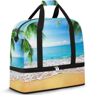 Beach Palm Travel Duffel Bag for Women Men, Ocean Beach Sports Gym Bag with Shoes Compartment Foldable Overnight Bag Weekender Tote Workout Carry On Luggage Bag