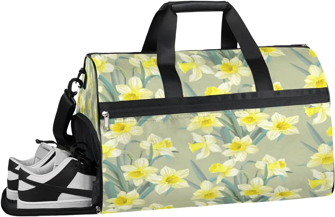 Beautiful Daffodil Sports Gym Bag with Wet Pocket & Shoes Compartment Waterproof Workout Duffel Bag for Women and Men Weekender Overnight Duffle Bag Travel Carry-on Tote