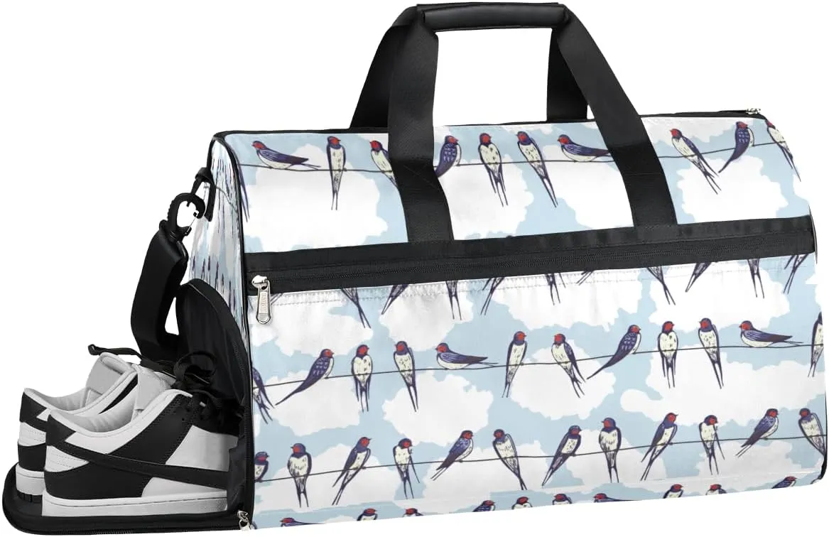 Bird Animal Sports Gym Bag with Wet Pocket & Shoes Compartment Waterproof Workout Duffel Bag for Women and Men Weekender Overnight Duffle Bag Travel Carry-on Tote