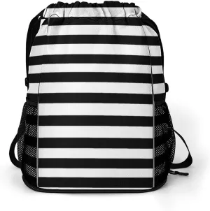 Black And White Mosaic Stripes Sports Bundle Pocket with Dry Wet Separation Unisex