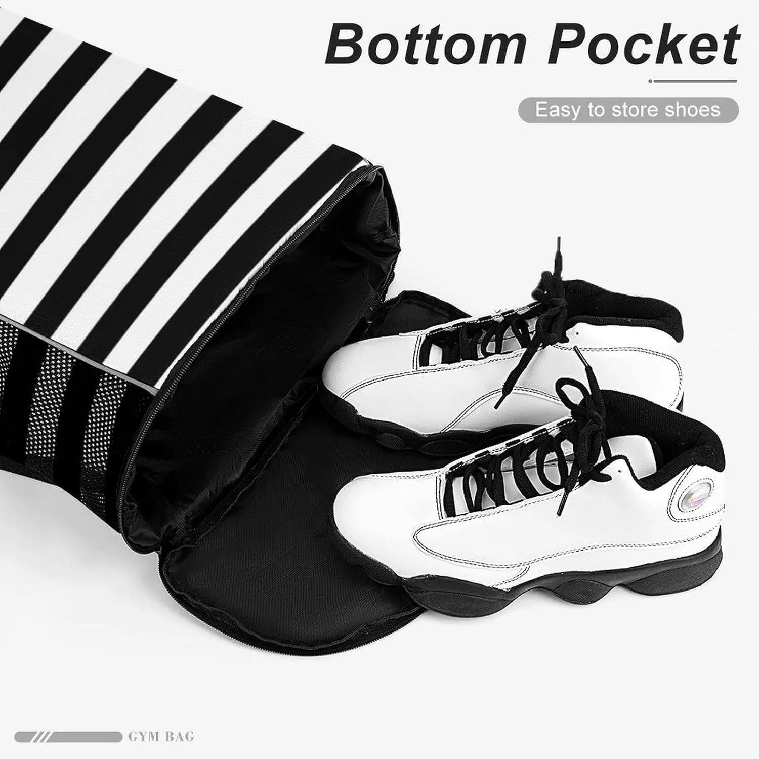 Black And White Mosaic Stripes Sports Bundle Pocket with Dry Wet Separation Unisex