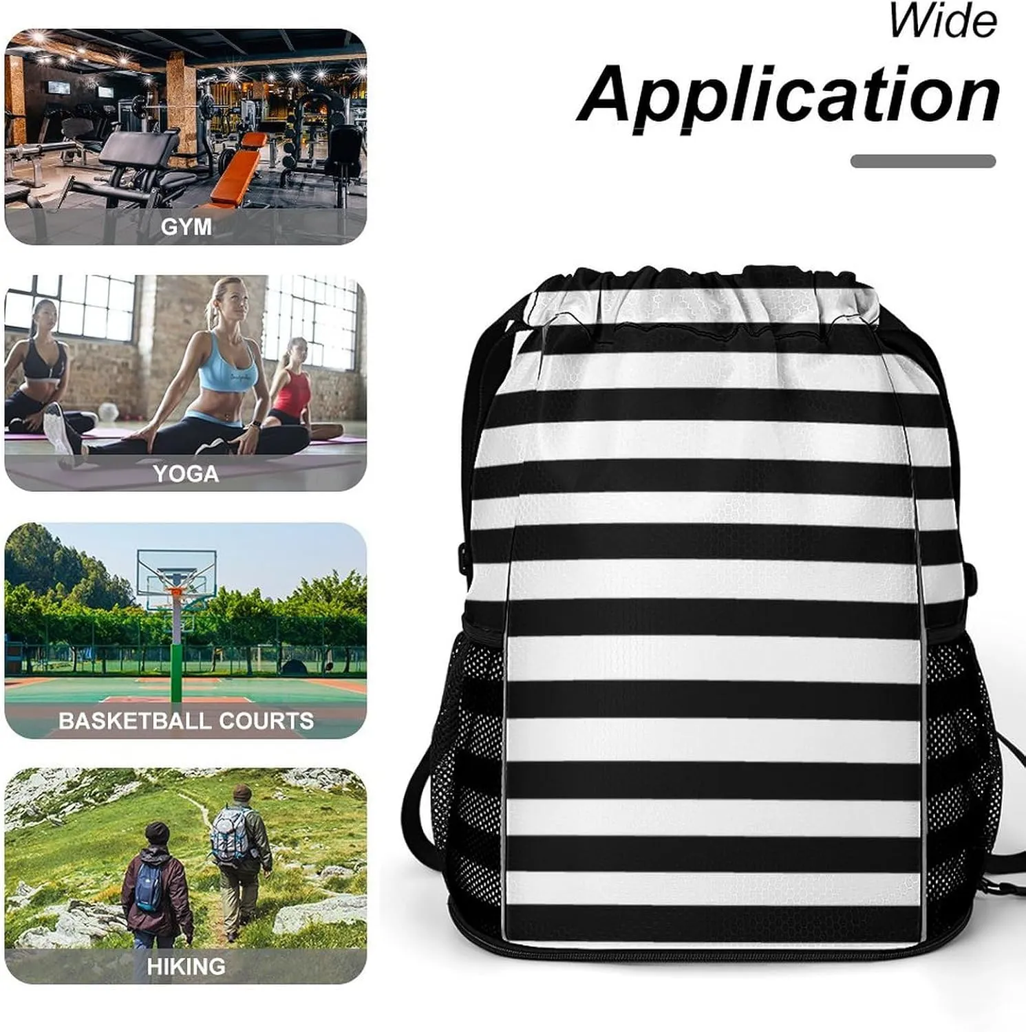 Black And White Mosaic Stripes Sports Bundle Pocket with Dry Wet Separation Unisex
