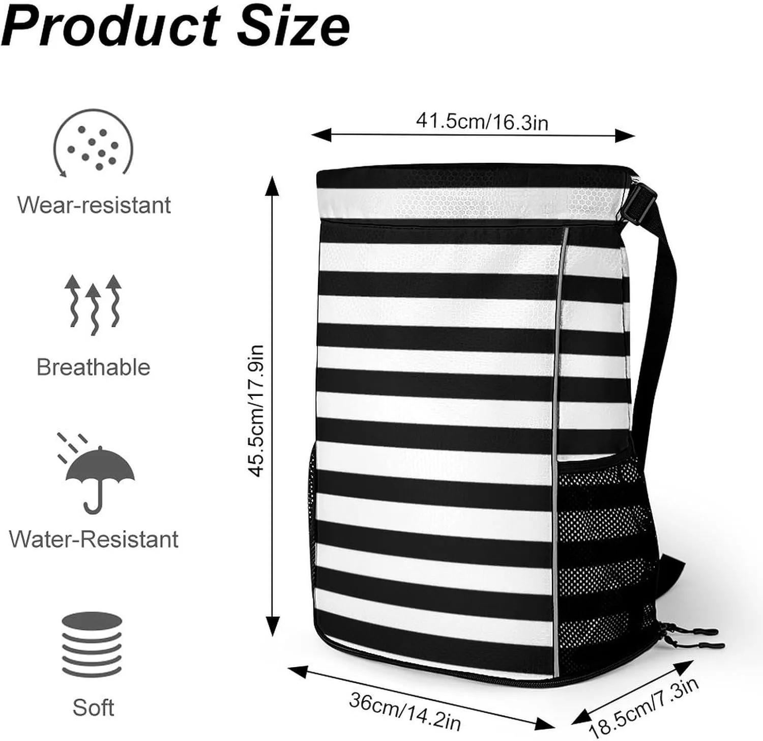 Black And White Mosaic Stripes Sports Bundle Pocket with Dry Wet Separation Unisex
