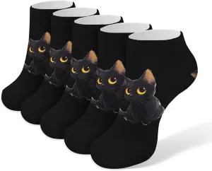 Black Cat with Yellow Eyes 5 Pairs Low Cut Ankle Socks for Men Women Athletic Running Socks No Show Breathable
