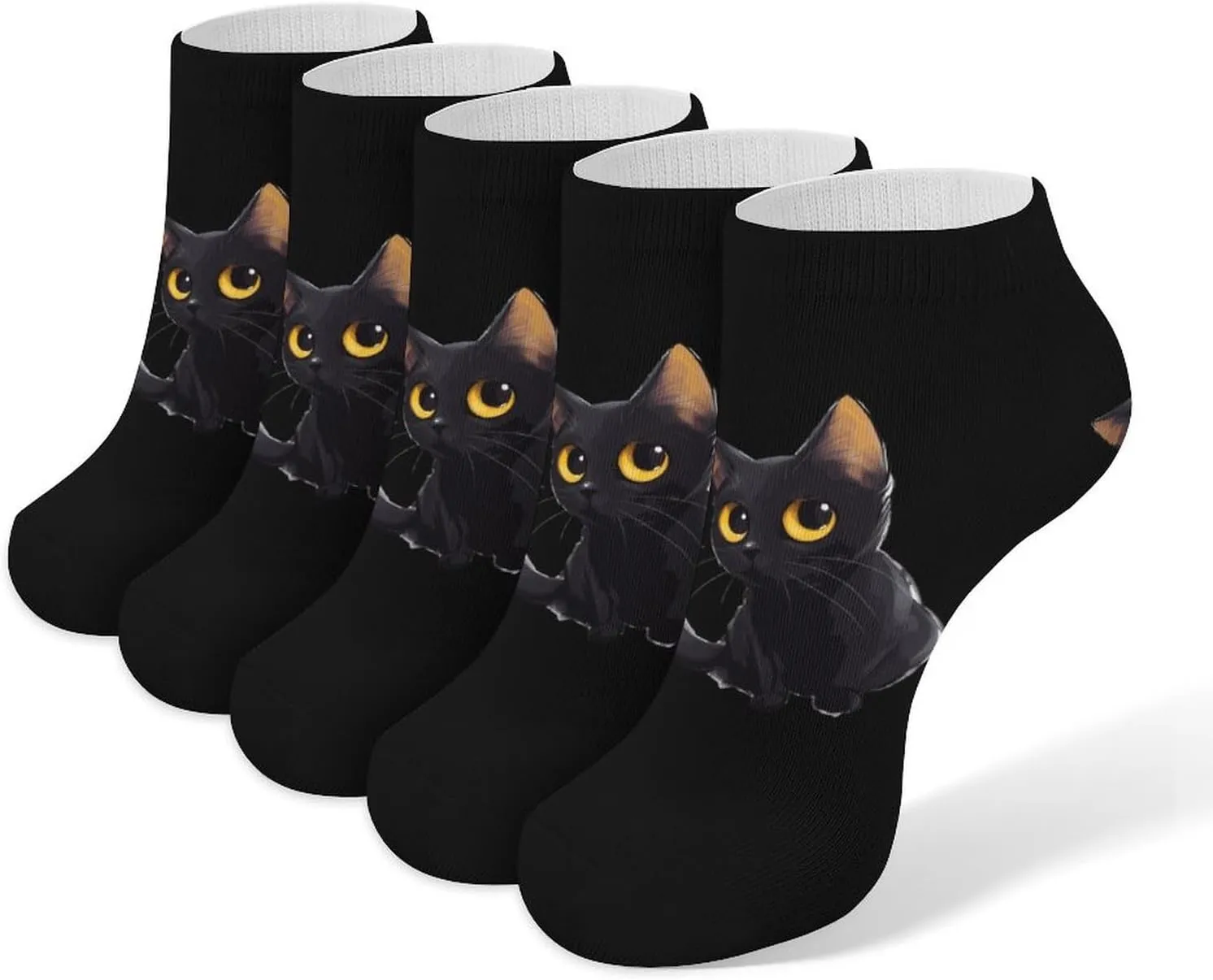 Black Cat with Yellow Eyes 5 Pairs Low Cut Ankle Socks for Men Women Athletic Running Socks No Show Breathable