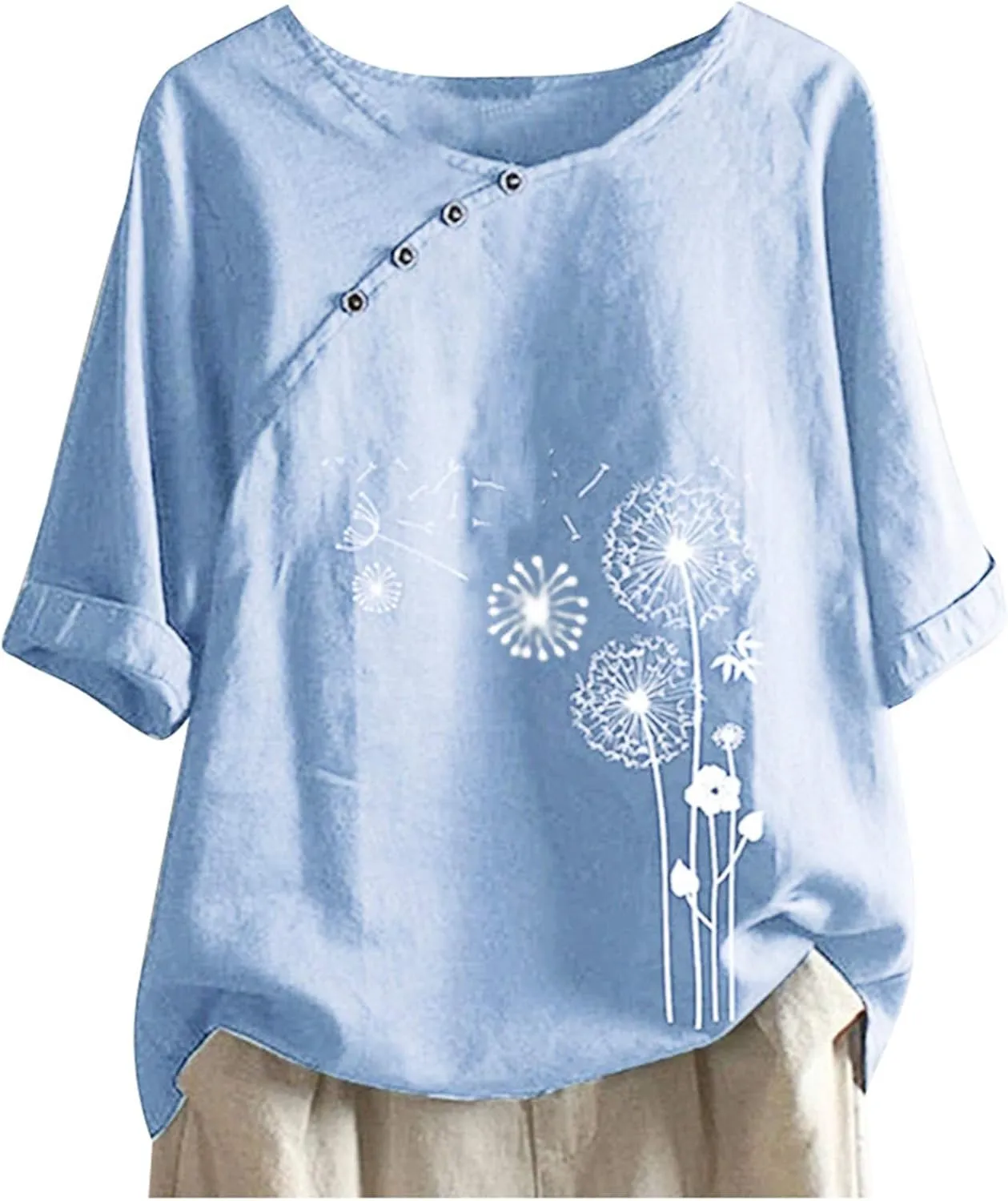 Blouses for Women Dressy Casual Linen Top Fashionable Round Neck Street Style Simple Printed Short Sleeved Shirt Loose