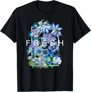 Blue Fresh Bloom Flowers Blue Color Graphic T-Shirt