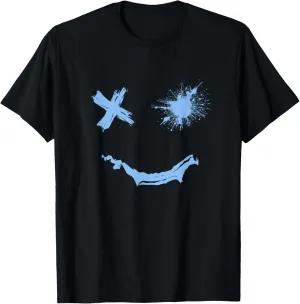 Blue Grunge Smile Blue Color Graphic T-Shirt
