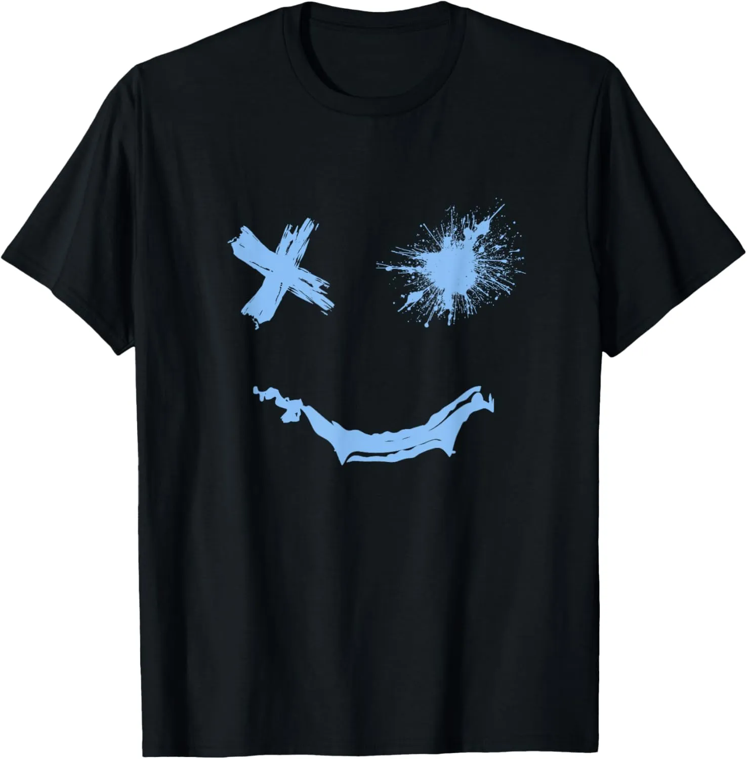 Blue Grunge Smile Blue Color Graphic T-Shirt