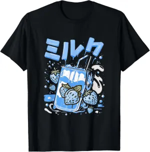 Blue Strawberry Milk Blue Color Graphic T-Shirt