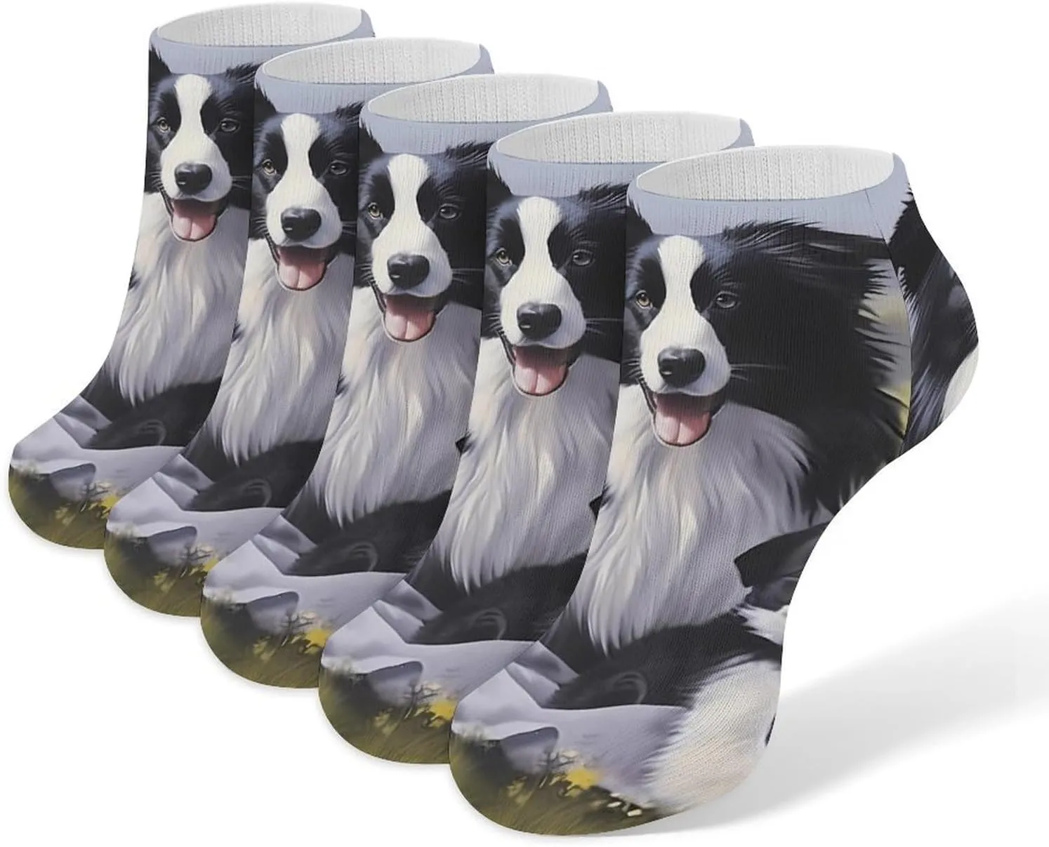 Border Collie Little Around Mama 5 Pairs Low Cut Ankle Socks for Men Women Athletic Running Socks No Show Breathable