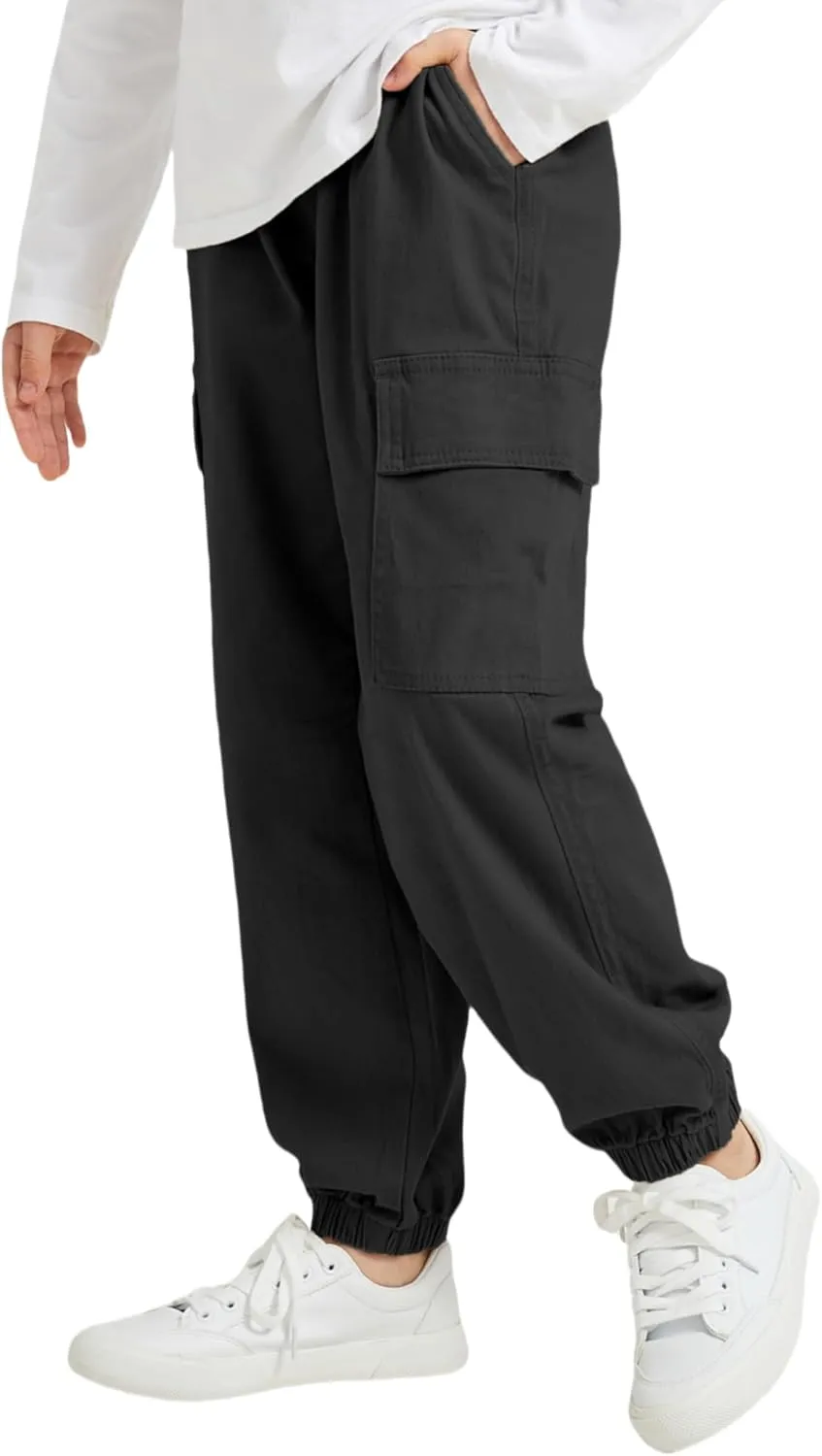 Boy's Cargo Joggers Pants Elastic Waist Casual Drawstring School Outdoor Youth Twill Baggy Pants Size 8-16