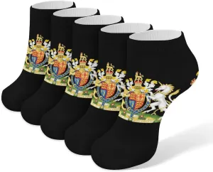 British Royal Coat of Arms England Queen 5 Pairs Low Cut Ankle Socks for Men Women Athletic Running Socks No Show Breathable