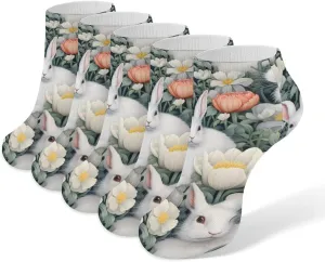 Bunnies Easter Flowers 5 Pairs Low Cut Ankle Socks for Men Women Athletic Running Socks No Show Breathable