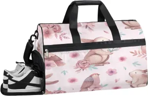 Bunny Print Sports Gym Bag with Wet Pocket & Shoes Compartment Waterproof Workout Duffel Bag for Women and Men Weekender Overnight Duffle Bag Travel Carry-on Tote