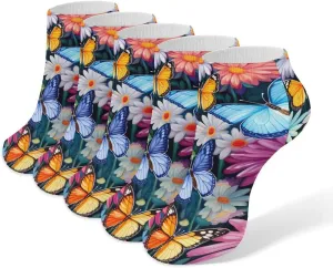 Butterflies Daisy Flowers 5 Pairs Low Cut Ankle Socks for Men Women Athletic Running Socks No Show Breathable