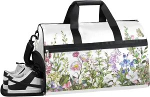 Butterflies Flowers Sports Gym Bag with Wet Pocket & Shoes Compartment Waterproof Workout Duffel Bag for Women and Men Weekender Overnight Duffle Bag Travel Carry-on Tote