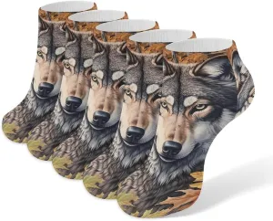 Ca-mo Wolf 5 Pairs Low Cut Ankle Socks for Men Women Athletic Running Socks No Show Breathable