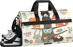 Cartoon Animal Plant Sports Gym Bag with Wet Pocket & Shoes Compartment Waterproof Workout Duffel Bag for Women and Men Weekender Overnight Duffle Bag Travel Carry-on Tote